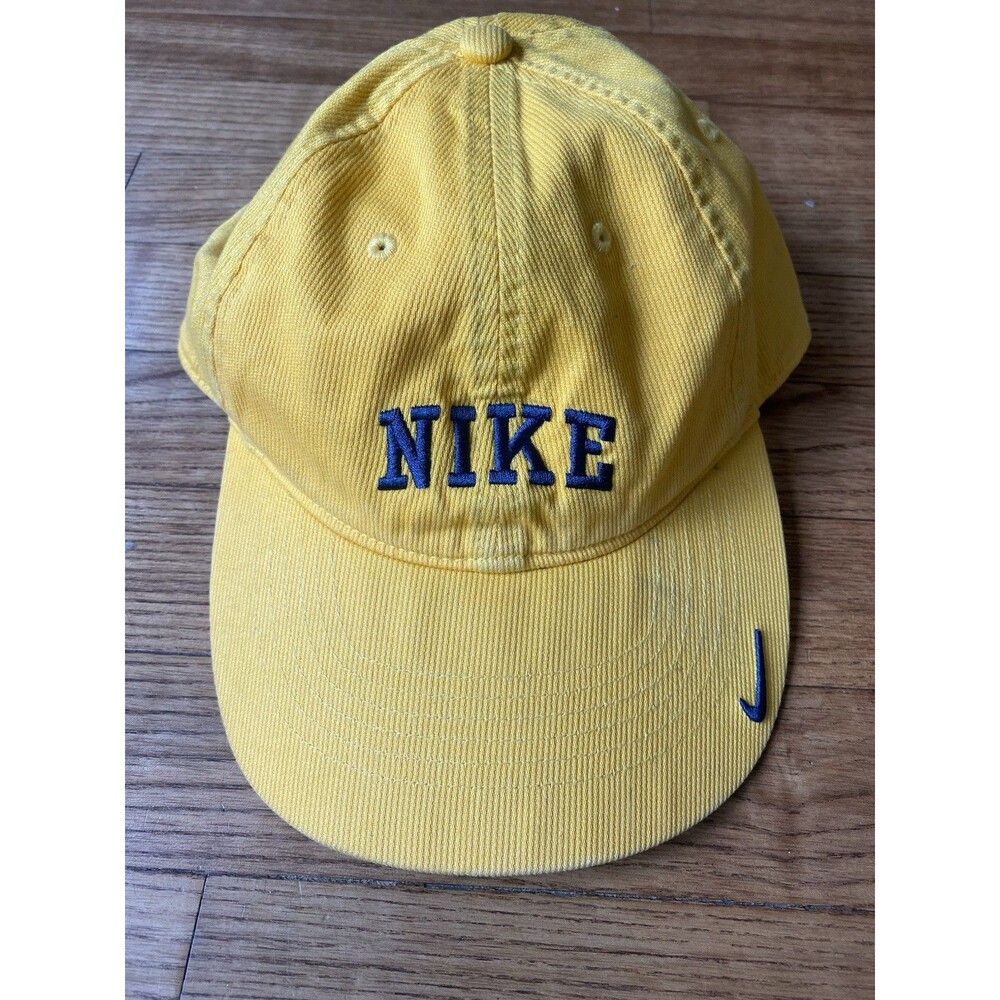 ULTRA RARE VINTAGE Y2K NIKE SPELLOUT YELLOW/BLUE CORDUROY ADJUSTIBLE HAT